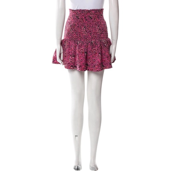 A.L.C. Kade Silk Crepe Smocked Paisley Tiered Ruffle Mini Skirt Country Brick 2 - Picture 4 of 7